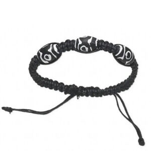 Tibetan Dzi Style Painted Glass Black White Shamballa Macrame Pull Bracelet
